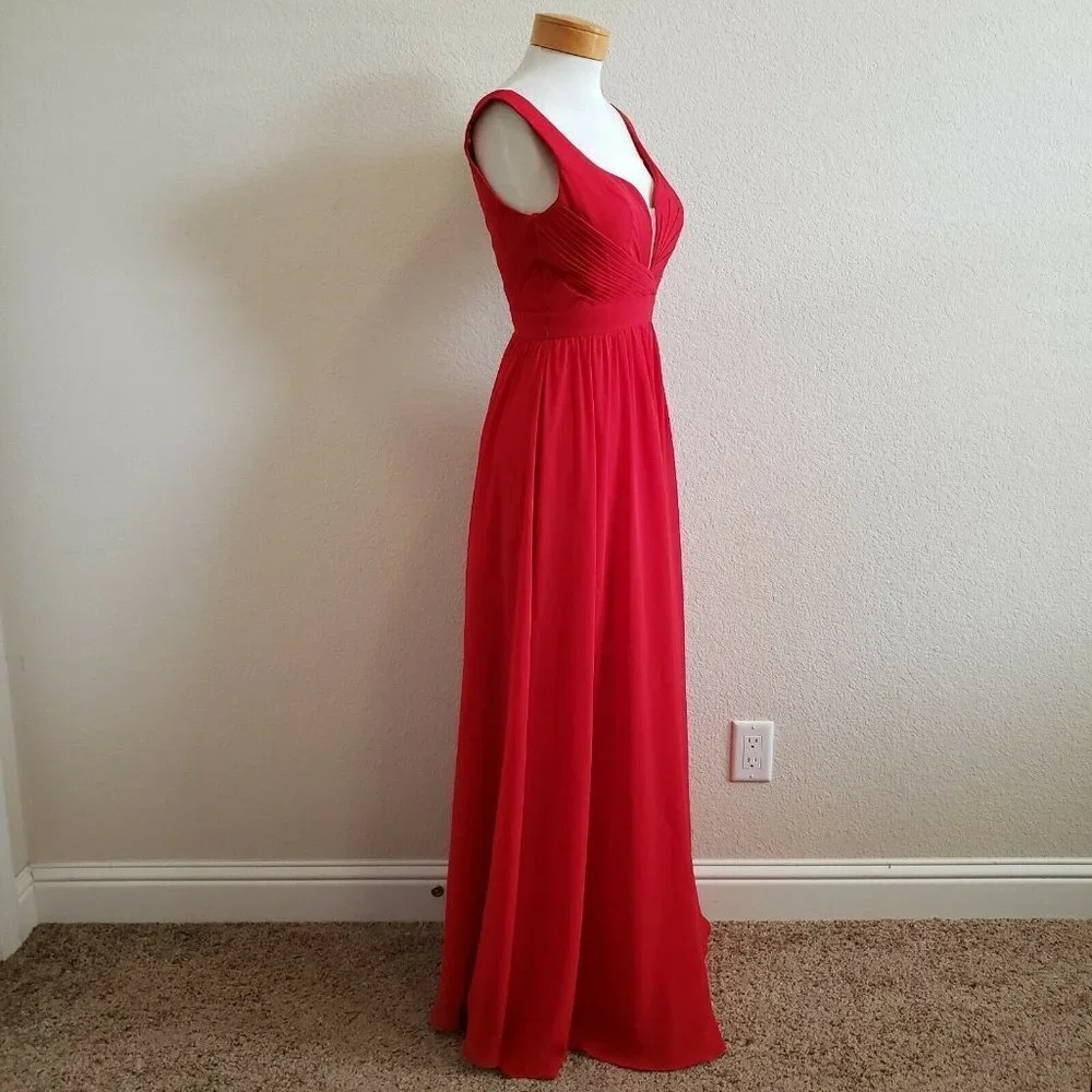 Cinderella Divine Red Plunging V Neck Long Gown Prom Formal Bridesmaid Dress - Picture 4 of 12
